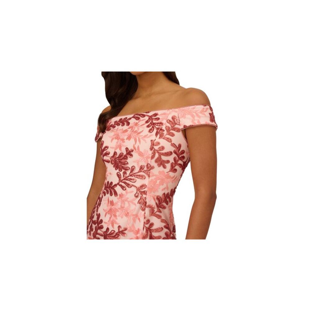 ADRIANNA PAPELL Womens Pink Lined Short Sleeve Midi Party Sheath Dress 8 - Picture 3 of 4